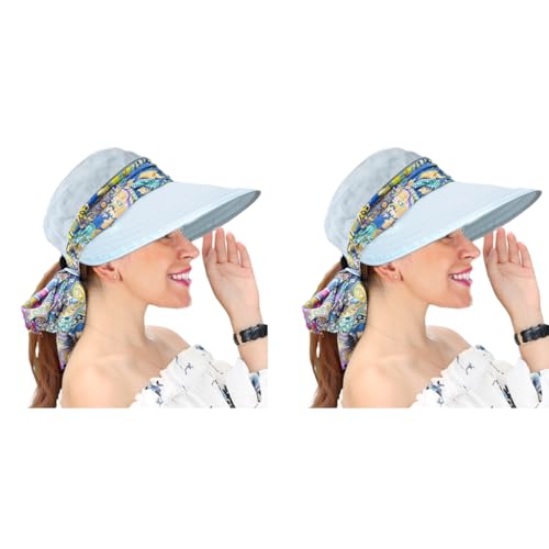 ZORBES® Polyester Wide Brim Sun Hats for Women Beach Foldable UV Protection Summer Cap Travel Holiday Swimming UPF 50+ Blue 2PCS ZORBES® Polyester Wide Brim Sun Hats for Women Beach Foldable UV Protection Summer Cap Travel Holiday Swimming UPF 50+ Blue 2PCS